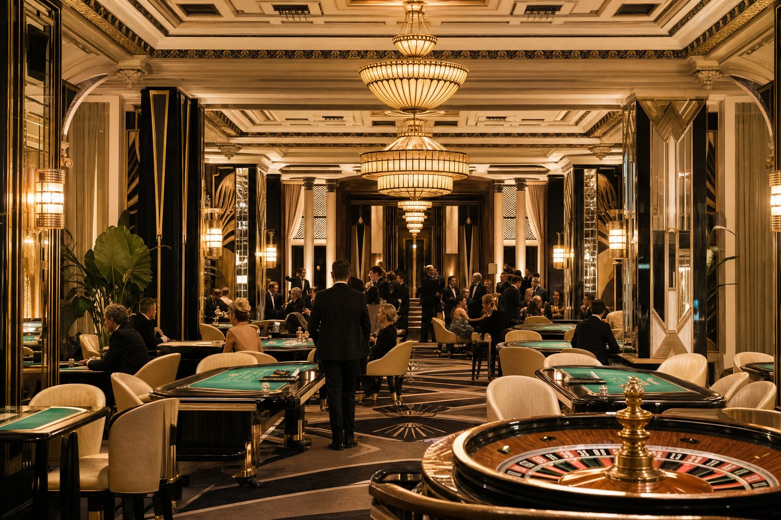 Salle de jeux Art Déco du Coq d'Or à Deauville, roulette et tables